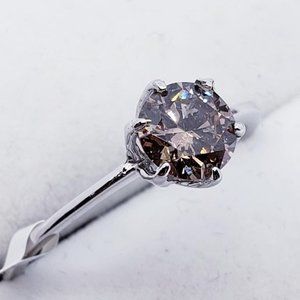 14K White Gold Champagne Diamond Ring - Size 6